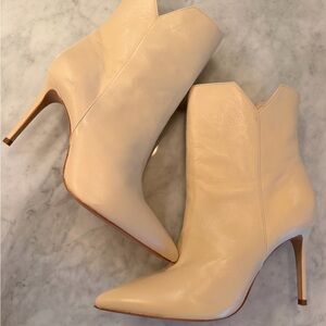 Women's Cream Pointed-Toe Stiletto Ankle Boots